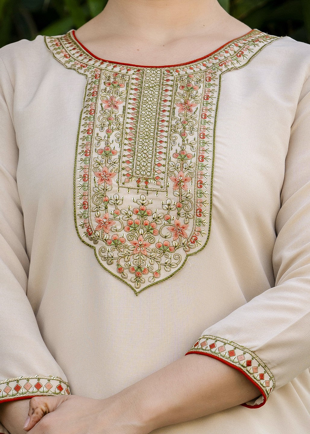 Chiku Beige Embroidered Kurta Set