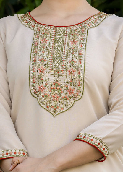 Chiku Beige Embroidered Kurta Set