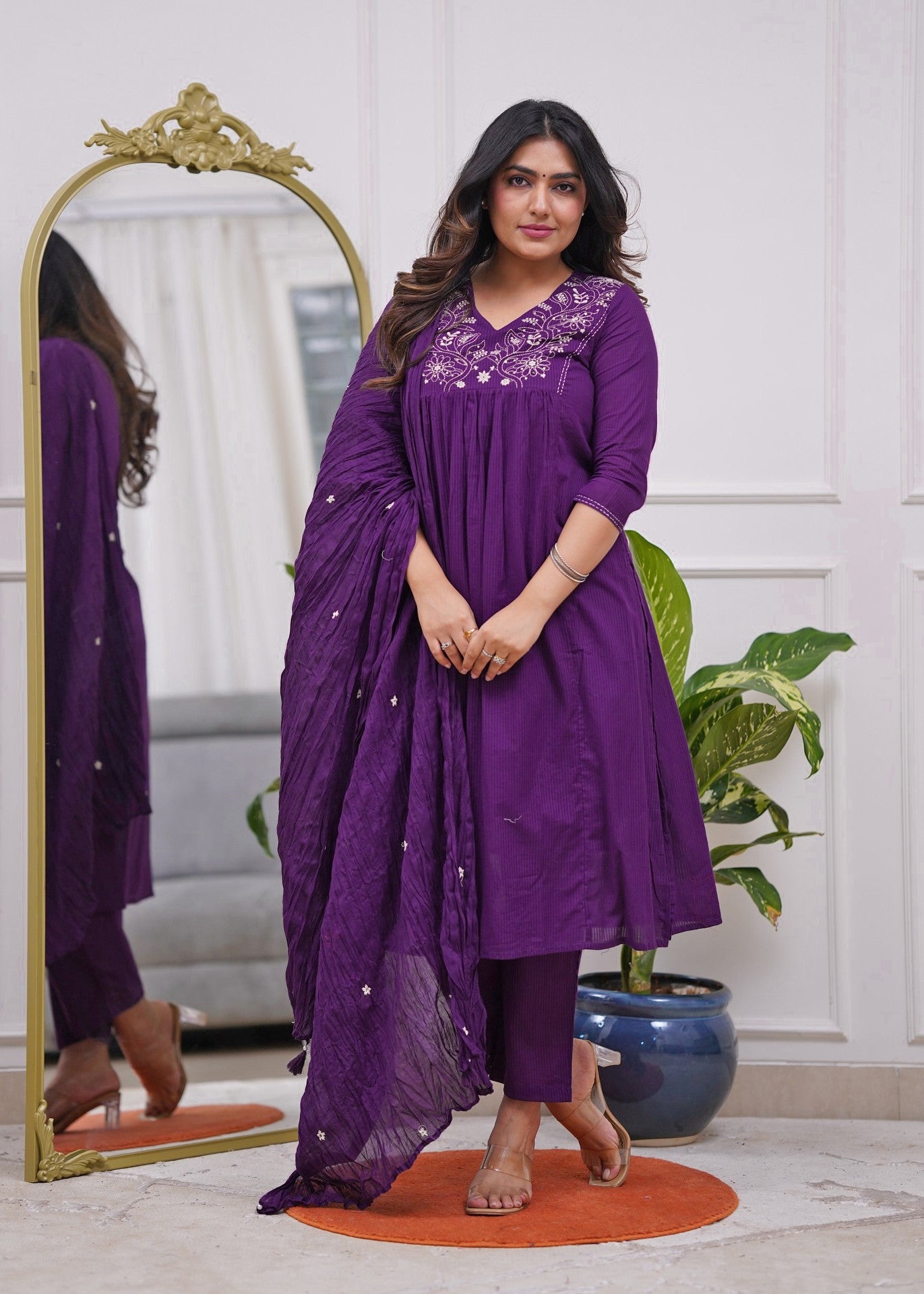 Deep Purple Embroidered Kurta Set