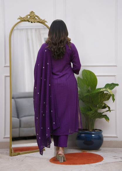 Deep Purple Embroidered Kurta Set