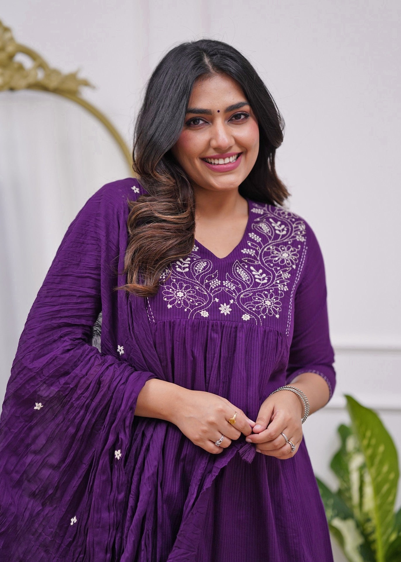 Deep Purple Embroidered Kurta Set