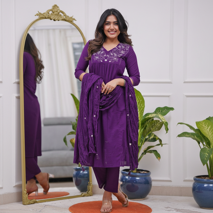 Deep Purple Embroidered Kurta Set