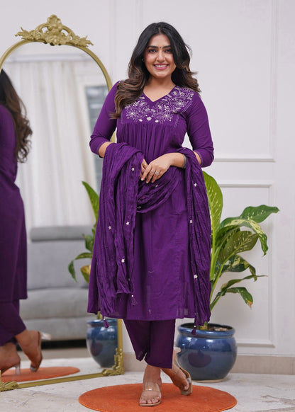 Deep Purple Embroidered Kurta Set