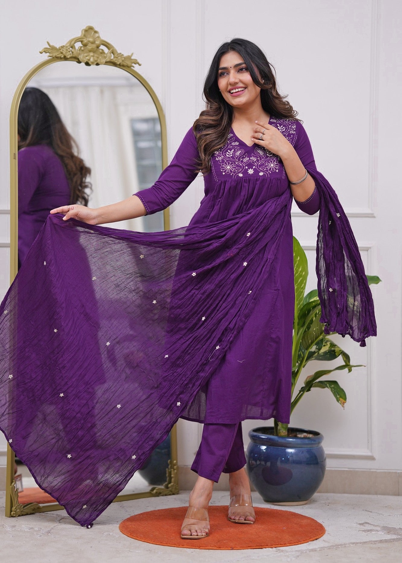 Deep Purple Embroidered Kurta Set