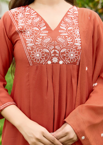 Rani Rust Embroidered Kurta Set