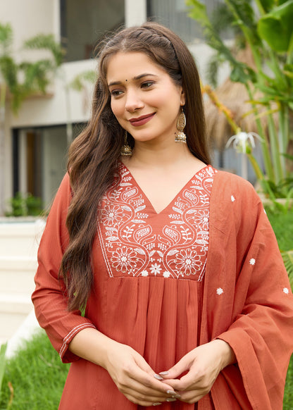 Rani Rust Embroidered Kurta Set