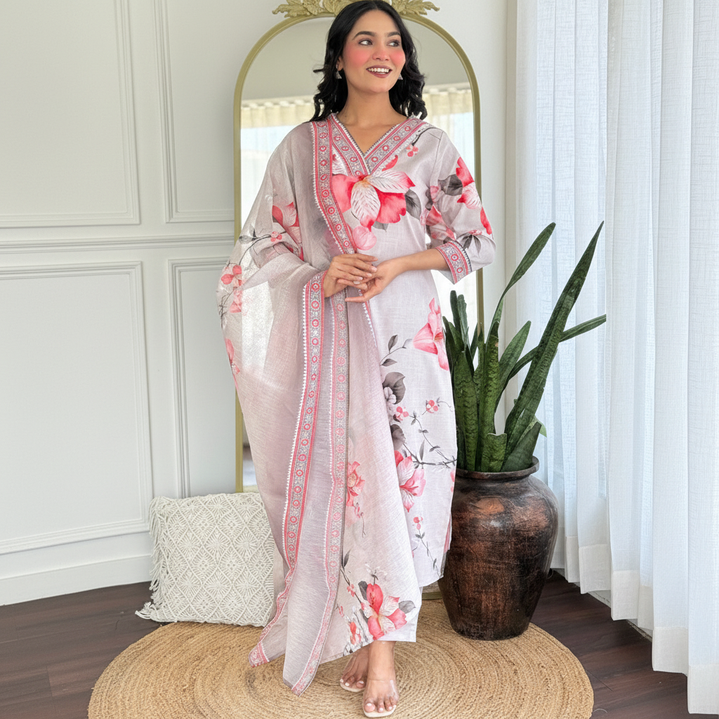 Cream Floral Designer Kurta Set