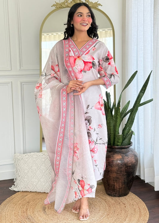 Cream Floral Designer Kurta Set