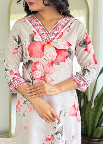 Cream Floral Designer Kurta Set