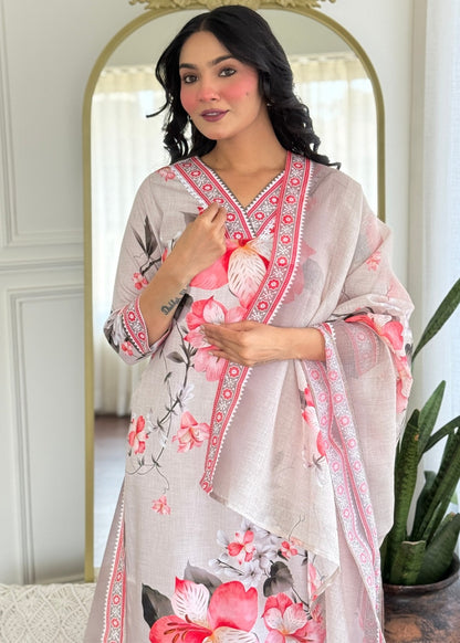 Cream Floral Designer Kurta Set