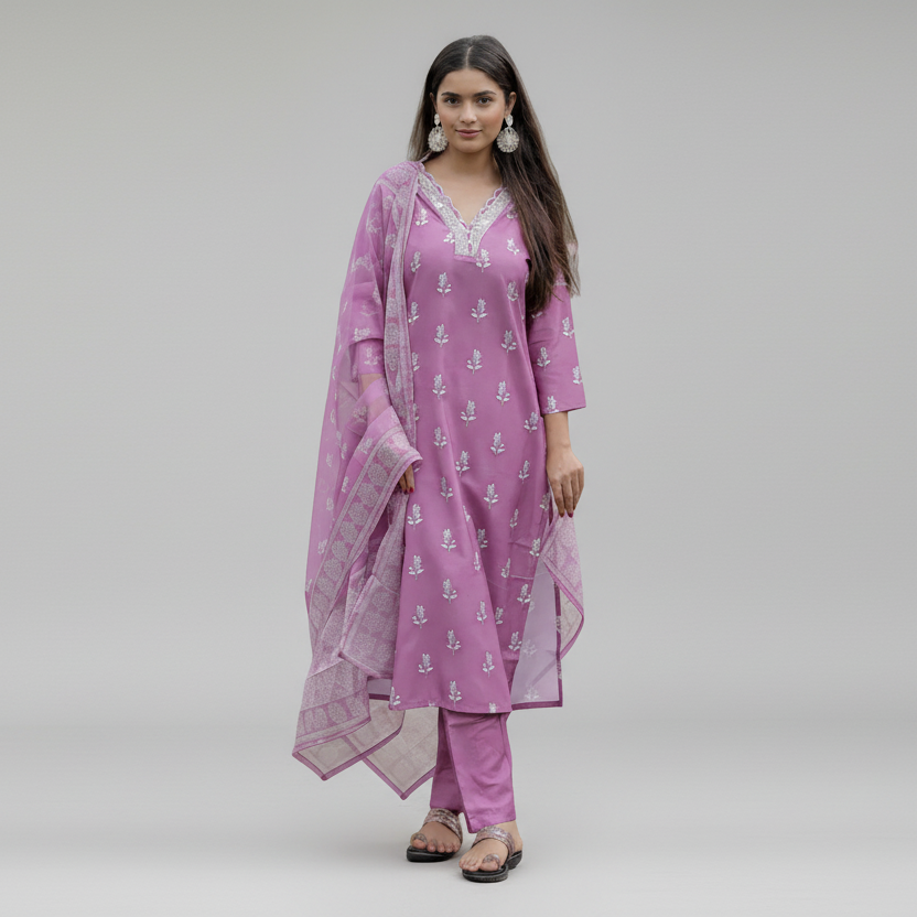 Onion Pink Printed Kurta Set