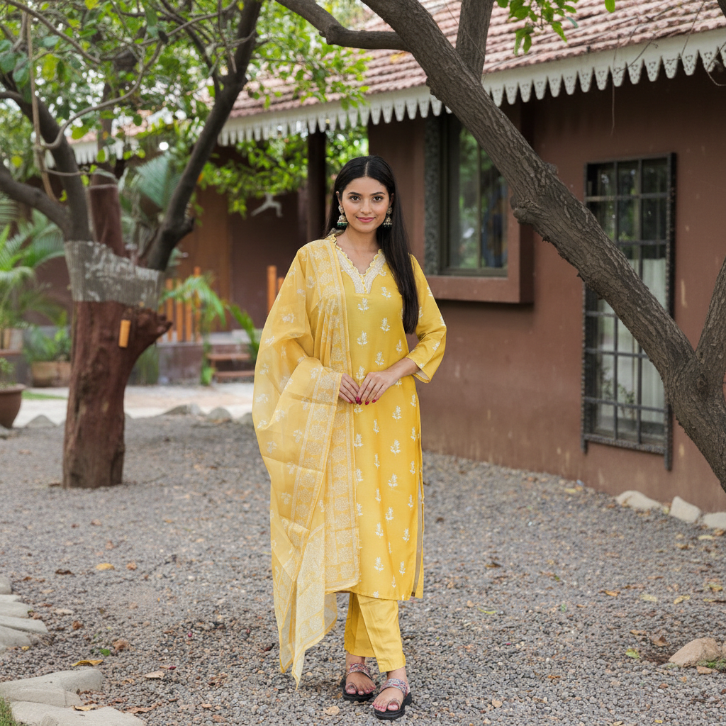 Sunshine Yellow Printed Kurta Set