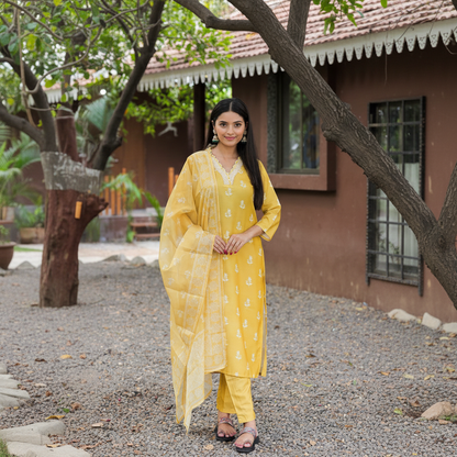 Sunshine Yellow Printed Kurta Set