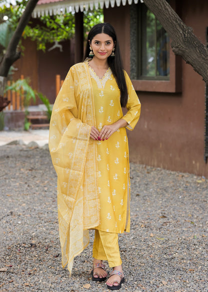 Sunshine Yellow Printed Kurta Set