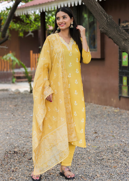 Sunshine Yellow Printed Kurta Set
