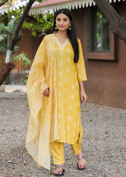 Sunshine Yellow Printed Kurta Set