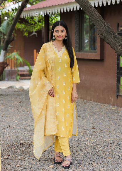 Sunshine Yellow Printed Kurta Set