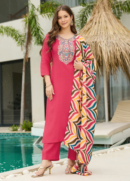 Gajri Pink Embroidered Kurta Set