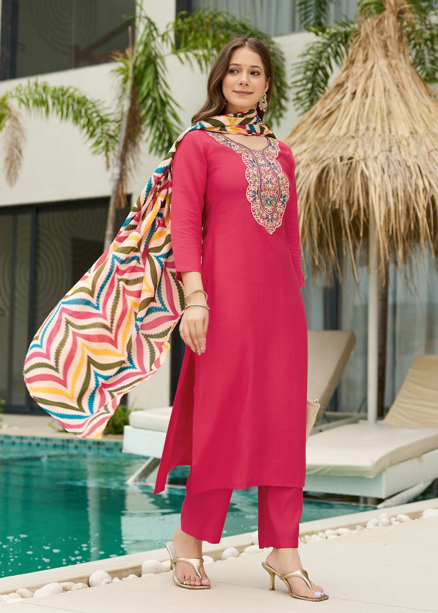 Gajri Pink Embroidered Kurta Set