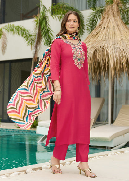 Gajri Pink Embroidered Kurta Set