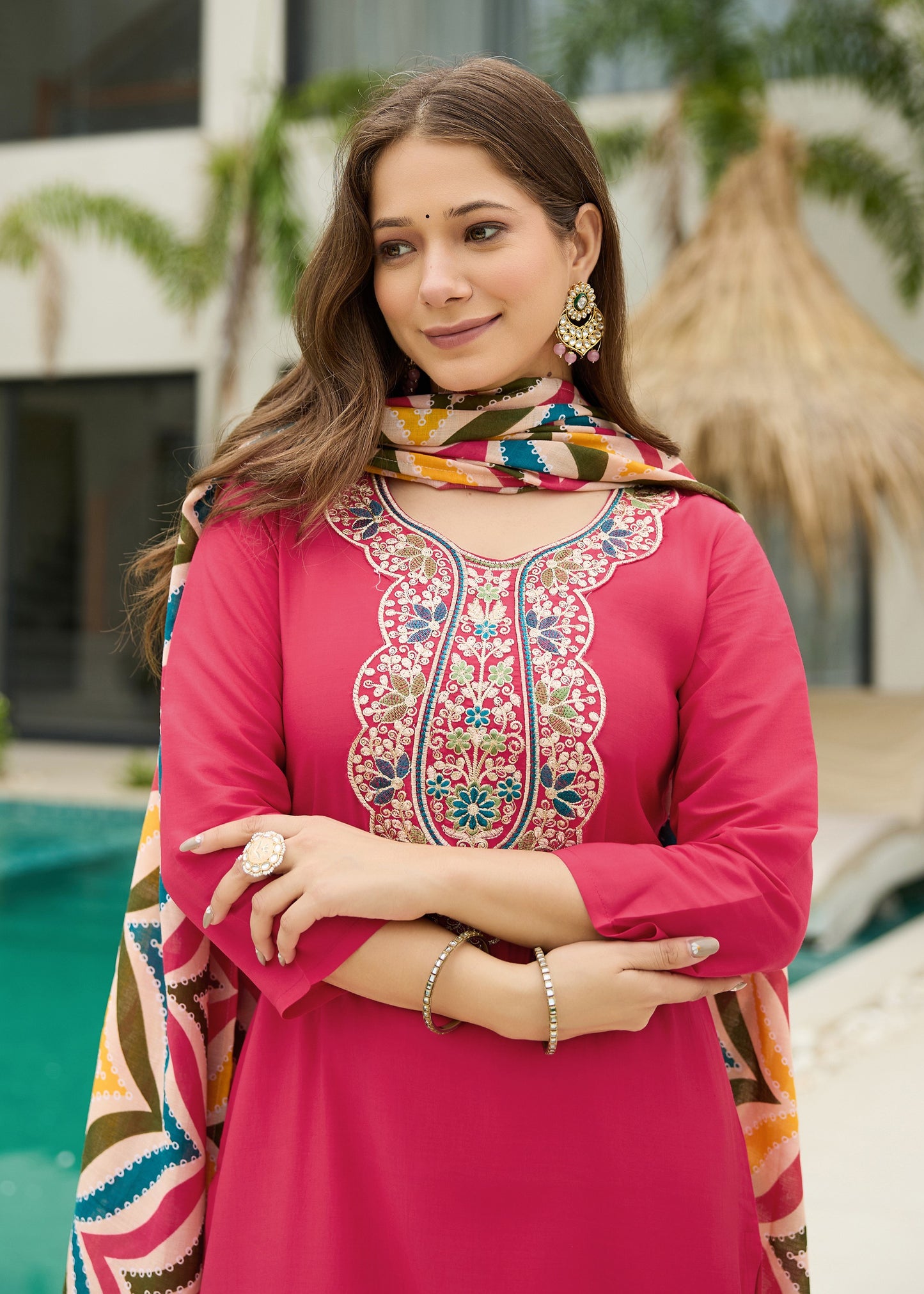 Gajri Pink Embroidered Kurta Set