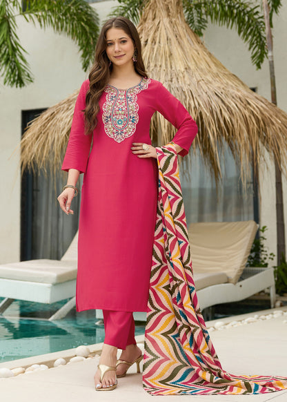 Gajri Pink Embroidered Kurta Set
