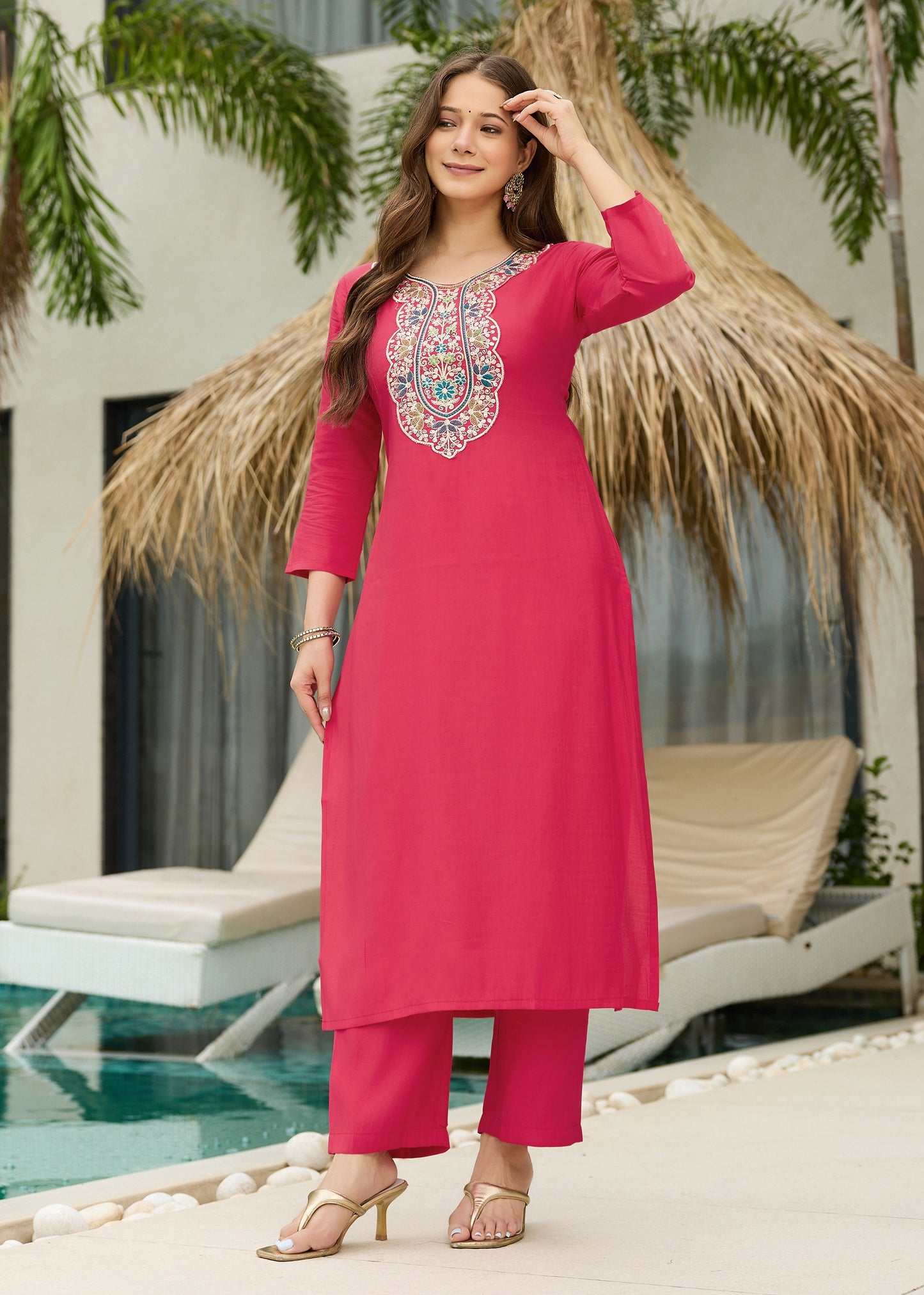 Gajri Pink Embroidered Kurta Set
