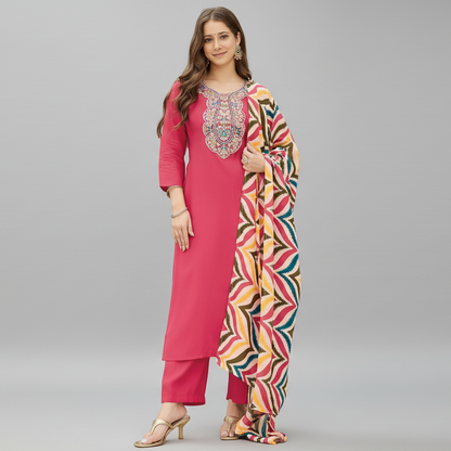 Gajri Pink Embroidered Kurta Set