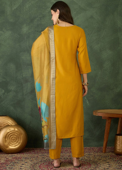 Mustard Yellow Embroidered Kurta Set