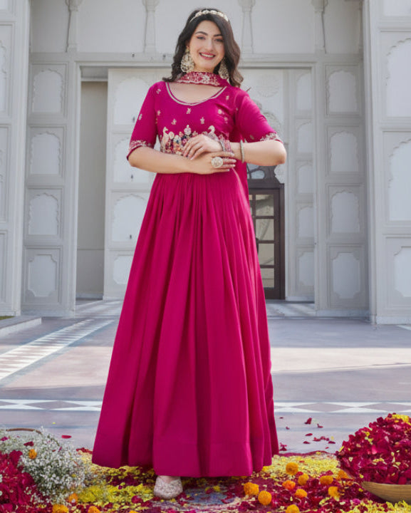 Rani Pink Elegant Flare Embroidered Gown