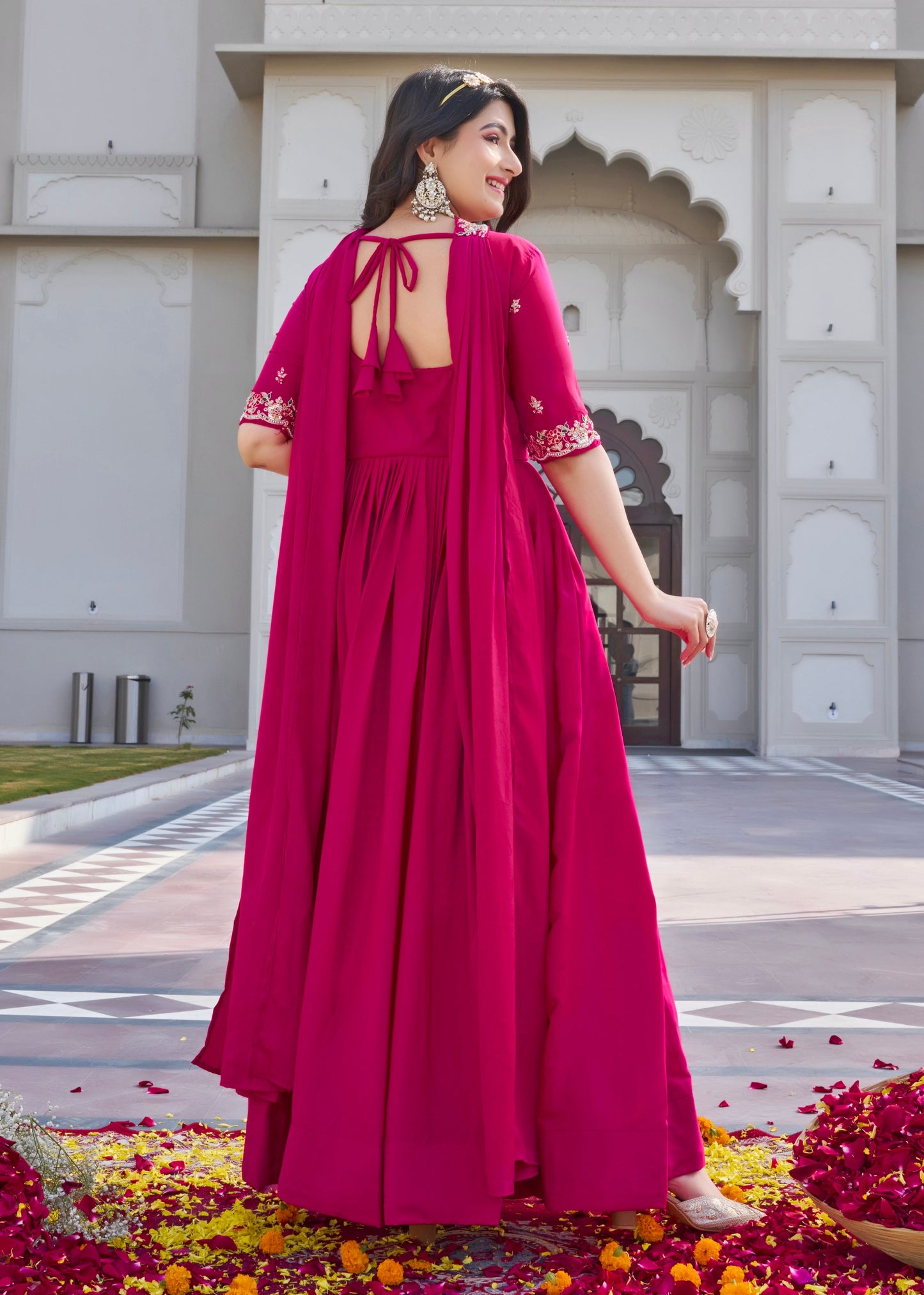 Rani Pink Elegant Flare Embroidered Gown