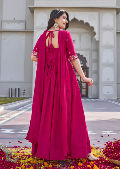 Rani Pink Elegant Flare Embroidered Gown