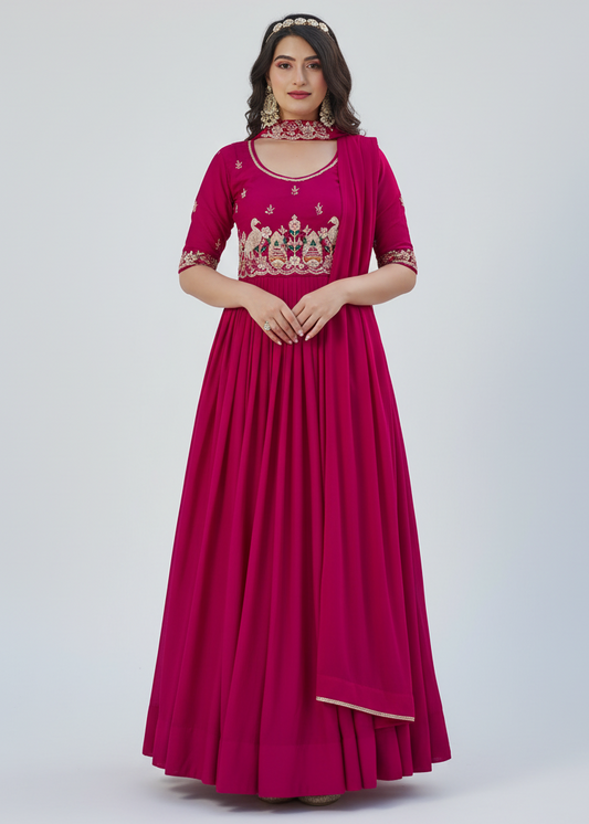 Rani Pink Elegant Flare Embroidered Gown