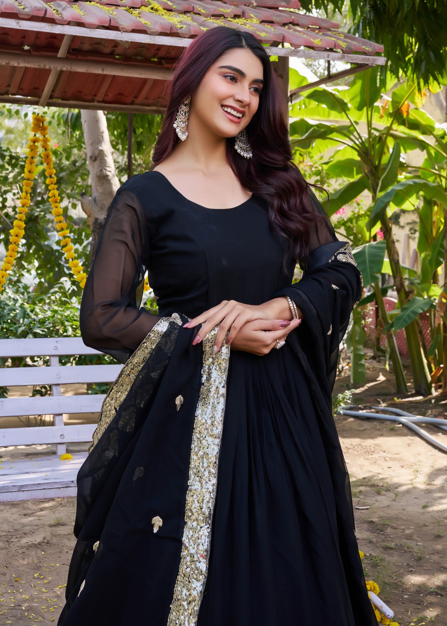 Black and Gold Embroidered Anarkali Gown