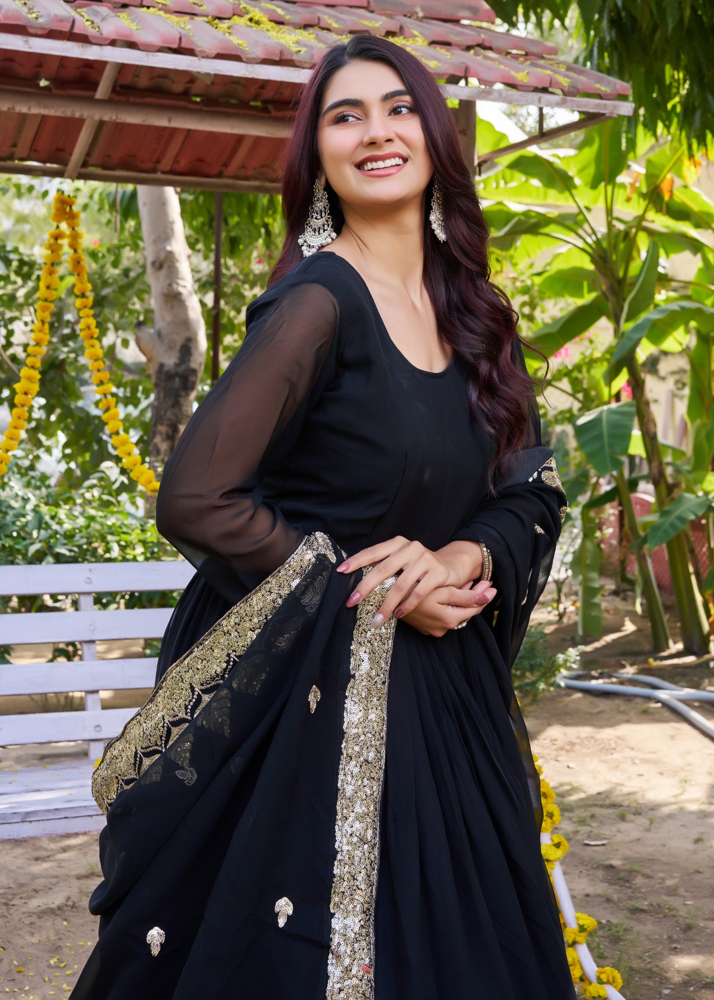 Black and Gold Embroidered Anarkali Gown