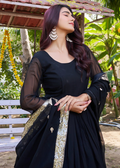 Black and Gold Embroidered Anarkali Gown