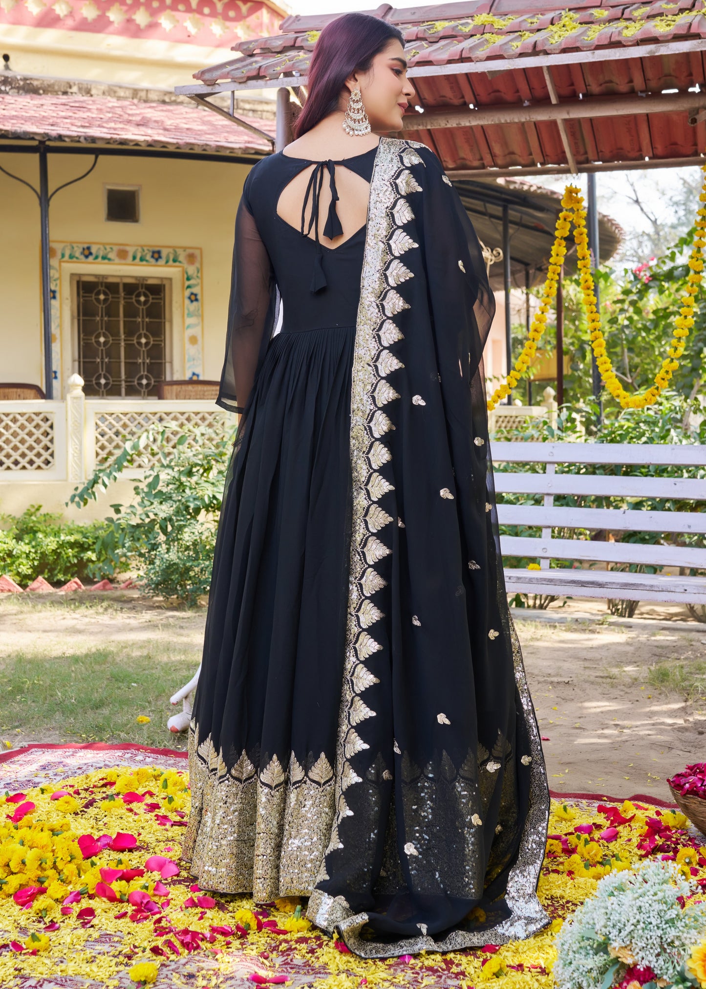 Black and Gold Embroidered Anarkali Gown