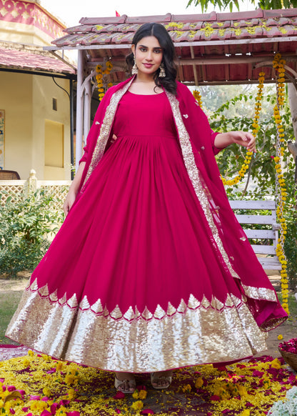 Rani Pink and Gold Embellished Gown