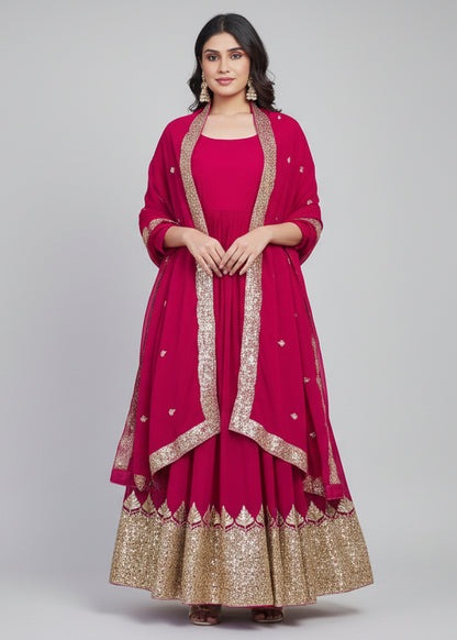 Rani Pink and Gold Embellished Gown