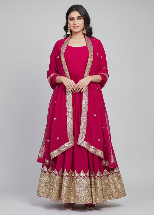 Rani Pink and Gold Embellished Gown