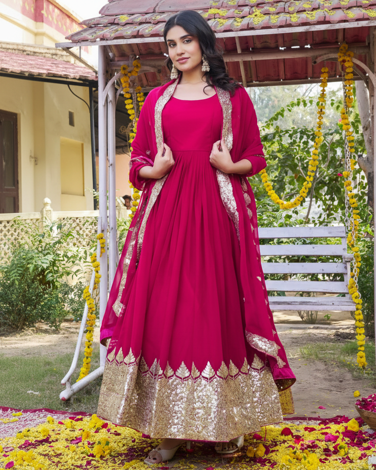 Rani Pink and Gold Embellished Gown