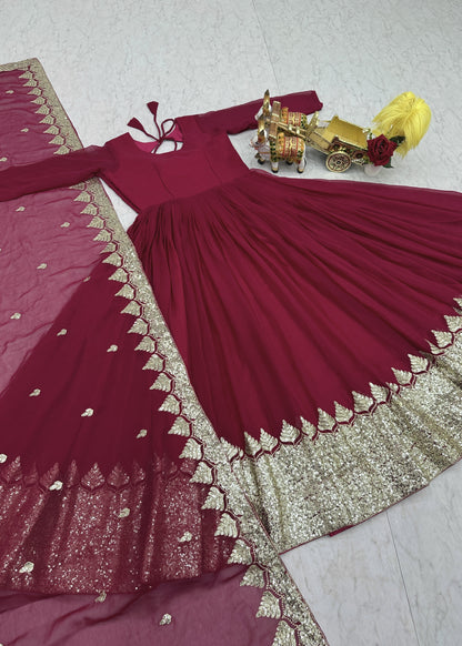 Rani Pink and Gold Embellished Gown