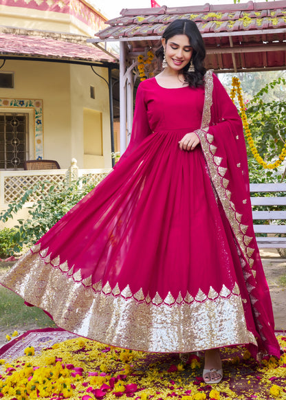 Rani Pink and Gold Embellished Gown