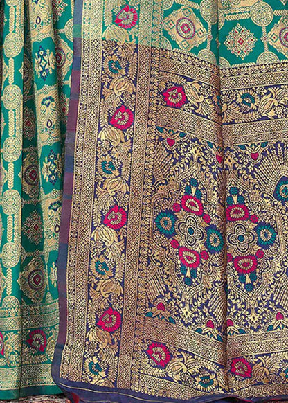Elegant Rama Green Banarasi Silk Saree with Royal Zari Weaving