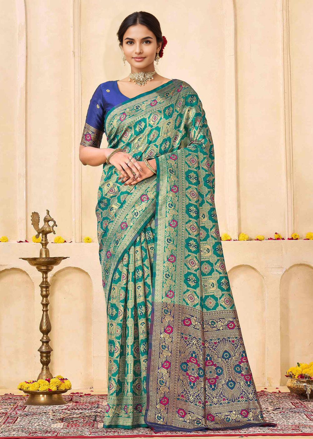 Elegant Rama Green Banarasi Silk Saree with Royal Zari Weaving