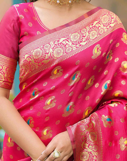 Elegant Rani Pink Banarasi Silk Saree with Antique Gold Zari Work