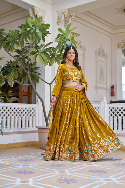Chehar Golden Festive Lehenga Choli