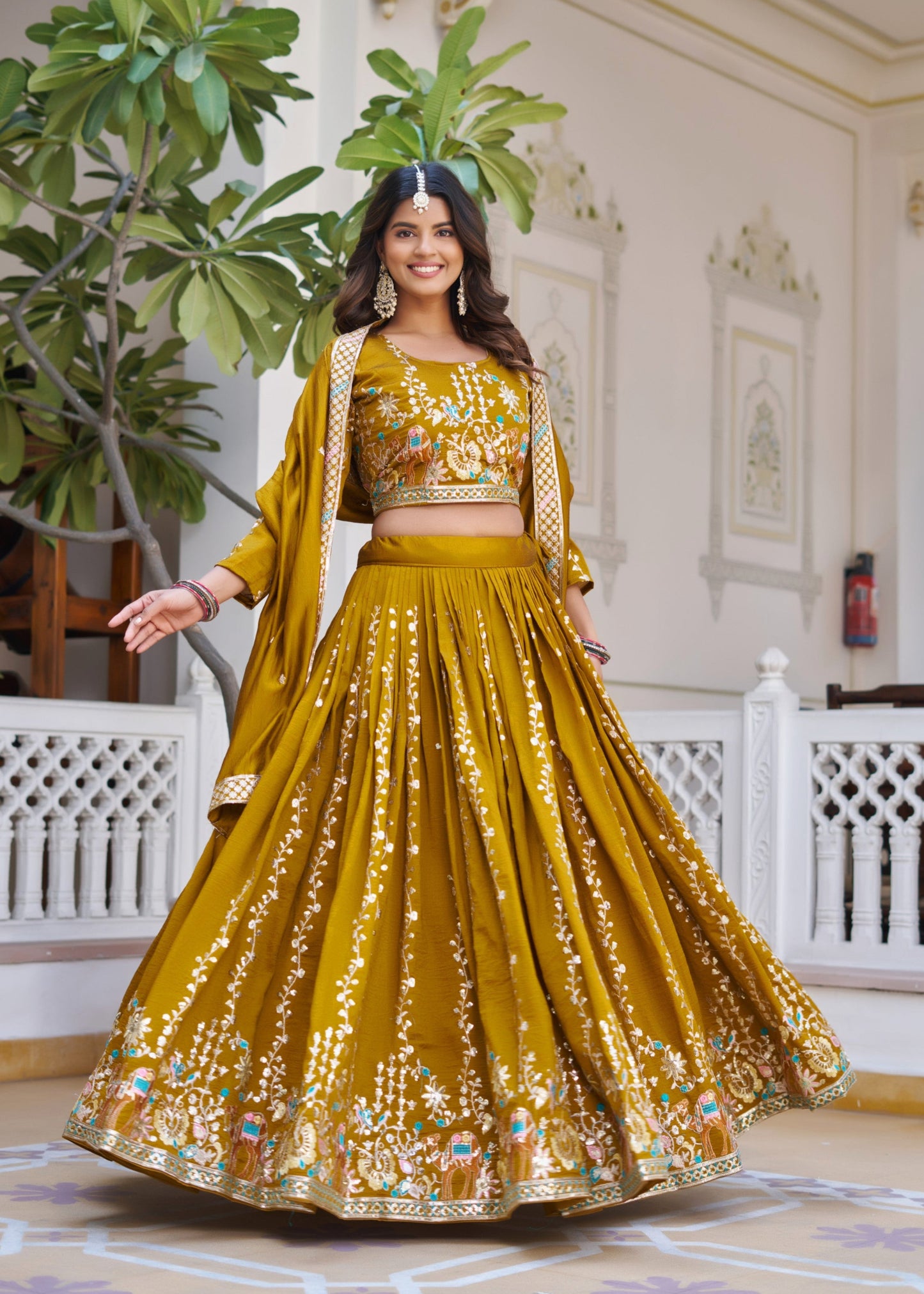 Chehar Golden Festive Lehenga Choli