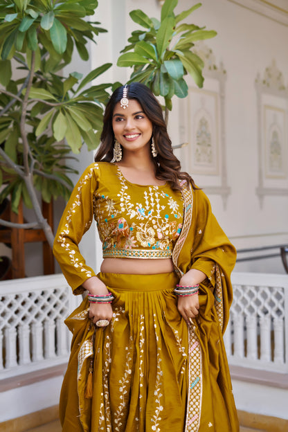 Chehar Golden Festive Lehenga Choli