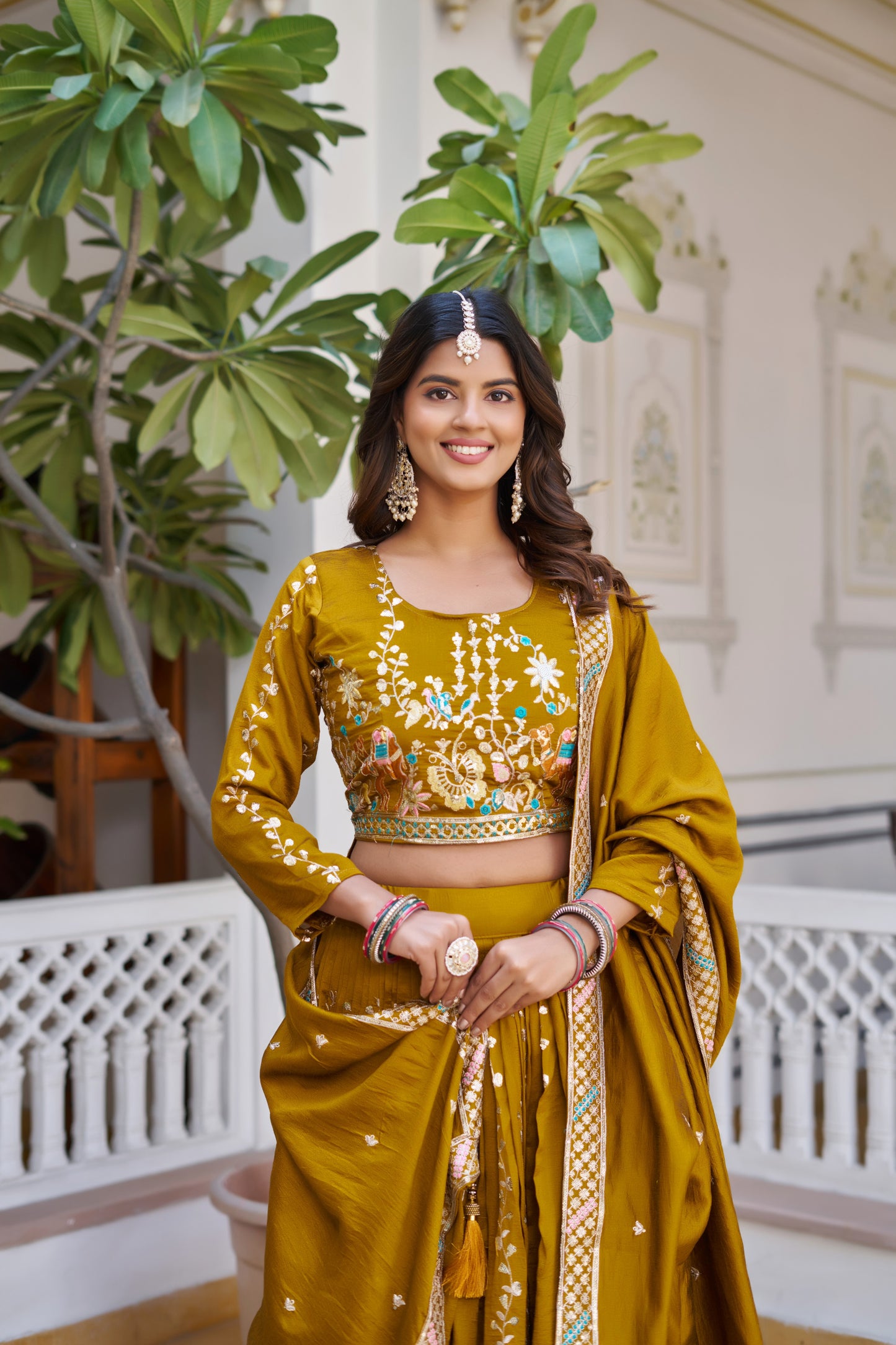 Chehar Golden Festive Lehenga Choli